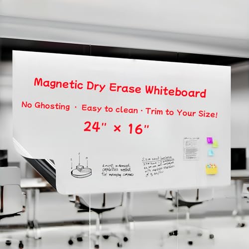 Magnetic Whiteboard Sticker 16"x24" - Self-Adhesive Dry Erase Board for Kids Room, Fridge & Home Office, No Ghosting, Cut to Size, Magnetic Receptive, w/ 11 Markers, 6 Magnets, Eraser & Holder - size: 24"x16"