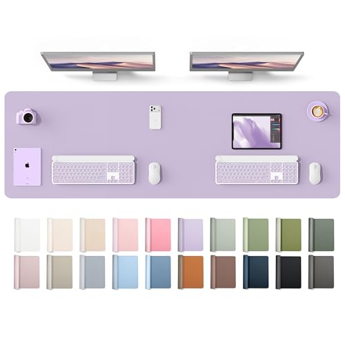 YSAGi Leather Desk Protector, Office Mat, Large Mouse Mat, Non-Slip PU Leather Blotter, Laptop Desk Mat, Waterproof Writing Pad for Office and Home(Light Purple, 63" x 17.2") - color: Light Purple, size: 63" x 17.2"