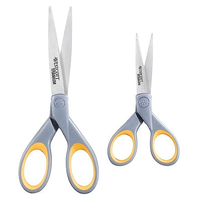 Westcott ‎13824 7” & 5” Pointed Titanium-Bonded Crafting Scissors with Soft Handles, Gray/Yellow (2 Pack) - style: Multiple (2 pack)