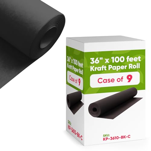 36" x 1200" (100 ft) Black Kraft Paper (Case of 9 Rolls), 45 lbs Thickness, Kraft Paper for School, Art Colored Paper, Gift Wrapping Paper, Packing Paper for Moving - color: Black, style: Bulk Case - 1 Color
