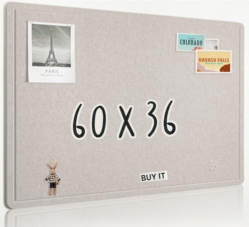 AKTOP Large Cork Bulletin Board, 60" x 36" Foldable Felt Notice Pin Board for Wall, Decorative CorkBoard Photo Display Board with Self-Adhesive Tape for Office, School & Home, 25 Pushpins, Latte - color: Latte, size: 60" x 36"