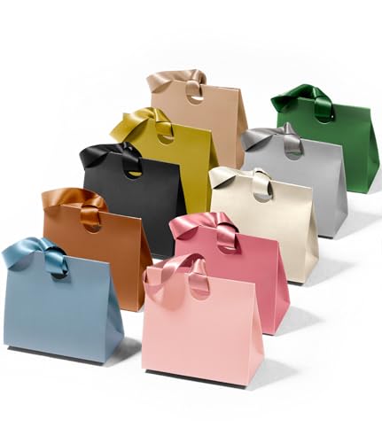 Vitalizart Paper Gift Bags With Ribbon Handles Set of 10 Assorted Colors Bulk Reusable For Gift Wrap Girls Kids Birthday Bridal Shower Party Favors Goodie Bags Candy Christmas 7.87"x3.54"x7.09" Small - color: 10 Assorted Colors, size: Small Size/10pcs
