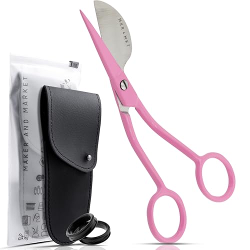 Applique Pelican Duckbill Blade 5.8 Inch - Double Bent Curved Offset Handle Scissors with Pouch Sleeve for Embroidery, Fabric, Thread, Knitting, Sewing, Arts & Craft (Pink) - style: Bent Pink