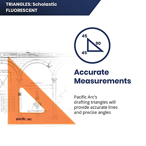 Pacific Arc's Scholastic Triangle - 10 inch - Fluorescent - 45/90 Angle - Polystyrene - Inking Edge - Technical Drawing Tools, Drafting, Architect and Engineering - style: 10 inch, 45/90
