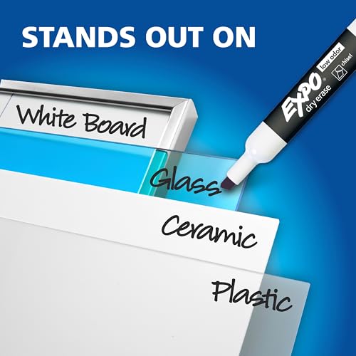 EXPO Dry Erase Markers, Low Odor Ink, Black, Chisel Tip, 4 Count - Whiteboard, Calendar, Organization, Essential Supplies for Office, School, Classroom, Teachers