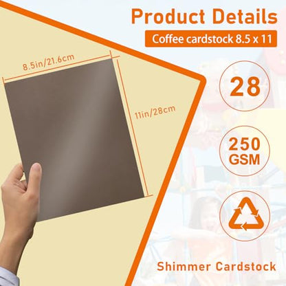 Guakicae 28 Sheets Shimmer Coffee Cardstock 8.5 x 11 Christmas Card, 92lb Heavyweight Dark Brown Paper Card Stock for DIY Making Cards, Wedding Invitations, School Crafting, Greeting Cards - color: Coffee, size: 28 Sheets