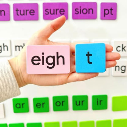 Large Phonics Word Building Magnetic Letters Digraphs Tiles Set | Enlarged 239 Pieces of Color-coded Magnet Tiles with 2 Magnetic Spelling Boards for Science of Reading Classroom Practice