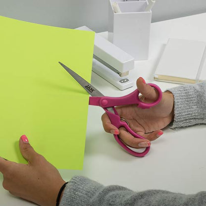 JAM PAPER Multi-Purpose Precision Scissors - 8 Inch - Fuchsia Pink - Ergonomic Handle & Stainless Steel Blades - Sold Individually - color: Pink, size: Standard (8 Inch)