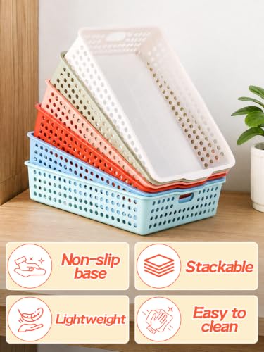 6 Pcs Thick Durable Turn in Trays Classroom - 14.2" X 10.5" Fits A4/ Letter Papers Organizer Storage Bins, Plastic Baskets for School Teachers Organization Boho Classroom Supplies