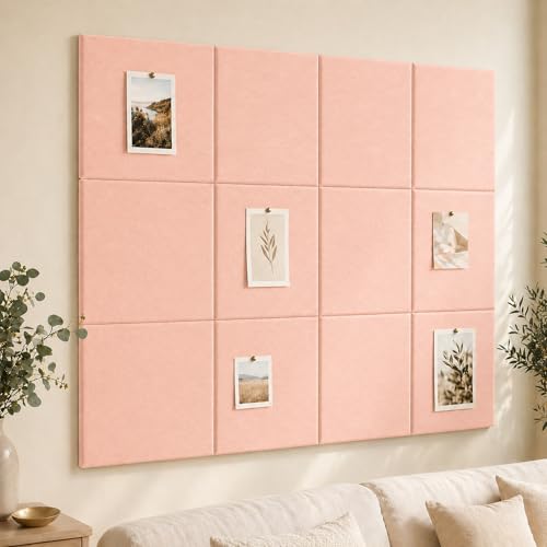 Felt Bulletin Board Panels 48 x 36 Inch Self Adhesive Wall Tiles Cork Board Alternative for Office Classroom Photos Notes 12 Pack | Self adhesive wall tiles for photos notes reminders classrooms offices and home planning - color: Blush Pink, size: 48" x 3