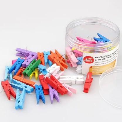 Wooden Push Pin Clips 50 Pcs, Pins Clips Creative Paper Clips with Pins for Cork Board and Photo Wall No Holes for The Paper