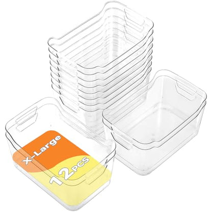 Clear Plastic Storage Bins - 12 Pack Pantry Organizers and Storage, Clear Pantry Organizer Bins, X-Large Plastic Containers with Handle for Kitchen,Freezer,Cabinet,Closet,Bathroom Under Sink - size: X-Large
