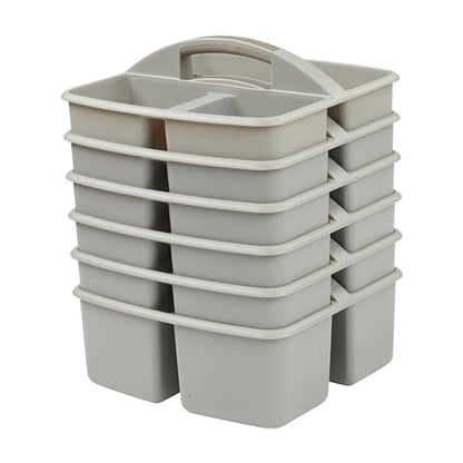 ECR4Kids 3-Compartment Small Plastic Caddy, Multipurpose Organization, Grey, 6-Pack - color: Grey
