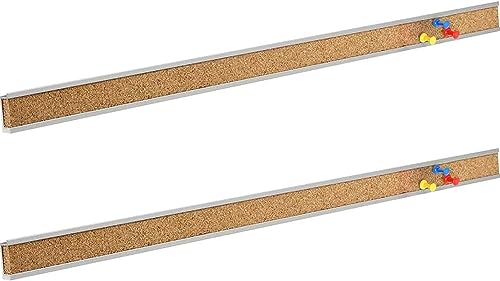 Corksidol Bulletin Bar Strip, Cork Board, Cork Strips, 48" x 1", Classroom, Office, Walls, Cubicle, Aluminum Frame,Include Pins and Adhesive Strip, 2 Pack, (Silver) - color: Silver, size: 48 Inch - 2 Pack