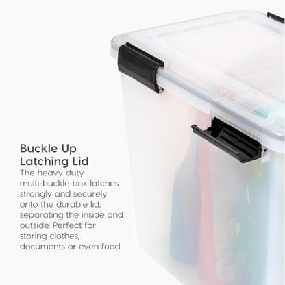 IRIS USA WeatherPro 19 Qt Storage Bins with Lids, 6 Pack, BPA-Free Plastic Gasket Box with Tight Latch and Seal, Stackable Nestable Tote Tub - Clear/Black - size: 19 Qt, style: 6 Pack