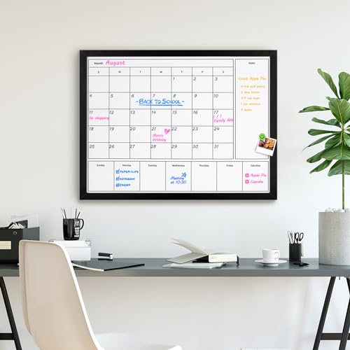 3-in-1 Dry Erase Calendar for Wall, 31.5x23.6 inches Magnetic Surface Monthly & Weekly Planner Whiteboard, Dry Erase Board with Black Wood Frame, Hanging White Board Calendar(YL+ZL-BK,6080) - color: Black, size: 31.5"W x 23.6"H