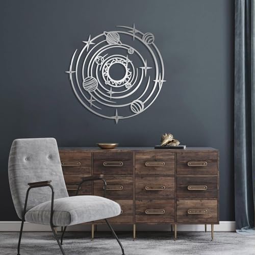 Galaxy Metal Wall Art, Space Metal Wall Art, Metal Line Wall Decor, Science Wall Art, Galaxy Wall Decor, Space Wall Art, Minimalist Abstract Wall Art, Wall Art for Living Room (Silver, 35"x35" | 90x90cm) - color: Silver, size: 35L" x 35W"
