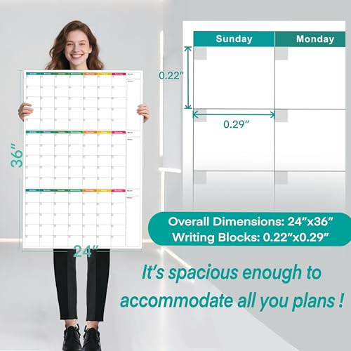 24" x 36" Dry Erase Wall Calendar large - Undated 3-Month Agenda Planner Calendar, Erasable and Reusable Whiteboard, 20 non-mark round double-sided glue, Vertical Layout for Office, Classroom, or Home