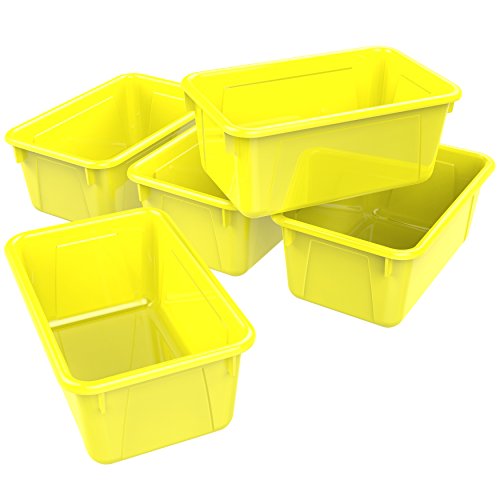 Storex Small Cubby Bins, Pack of 5, 12.2 x 7.8 x 5.1 Inches, Yellow (62410U05C) - color: Yellow, style: Bin Only