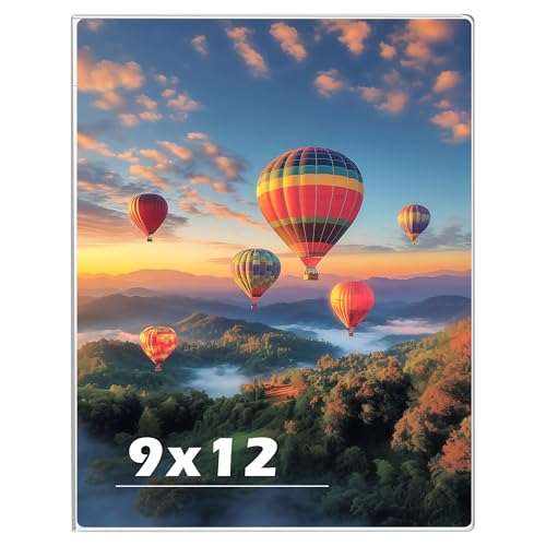 9 x 12 Acrylic Picture Frame, Horizontal/Vertical Clear Photo Frame for Wall with Tape, No Drilling Floating Hanging Frameless Picture Frame, Wall Mount Sign Holder for Home, School, Office - size: 1 Pack 9 x 12 Inches