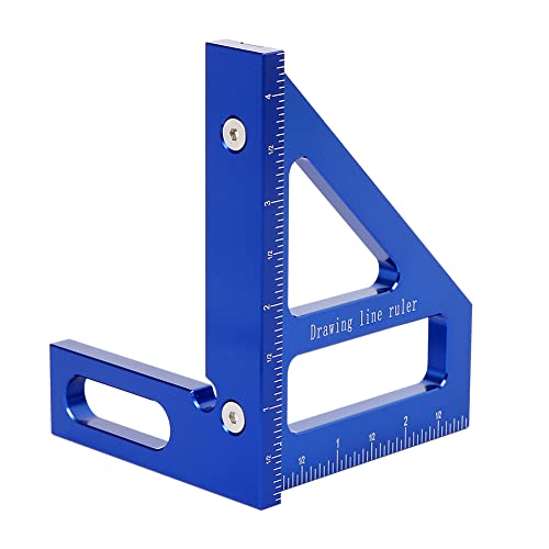 Imperial 3D Multi-Angle Measuring Ruler,45/90 Degree Aluminum Alloy Woodworking Square Protractor, Miter Triangle Ruler High Precision Layout Measuring Tool for Engineer Carpenter,003B - color: Blue(Imperial)