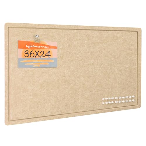 Lightomorrow Bulletin Board, 36 x 24 inches Felt Board - Decorative Pin Board, Cork Board Alternative for Wall, 3' x 2' Foldable Self-Adhesive Vision Board Prayer Board with 20 Pushpins - Beige Brown - color: Beige Brown, size: 36×24 inches