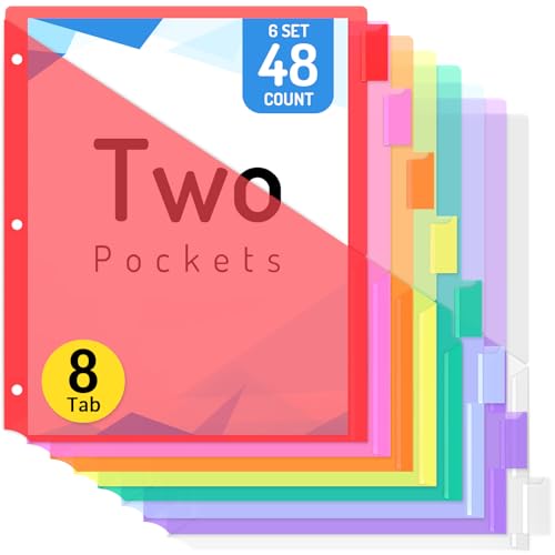 Forvencer 48 Count Dividers with Two Pockets, 8 tabs Binder Dividers for 3 Ring Binder Organizer, Multicolor, 6 Sets - color: Red, size: 6 Sets