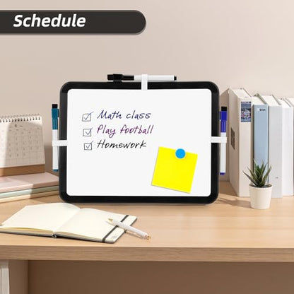 VUSIGN Small White Board Dry Erase, 8.5'' x 11'' Magnetic Dry Erase Board, Mini Whiteboard with Markers for Students, Fridge, Wall, Locker, Black - color: E-black