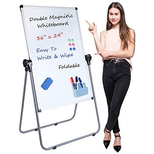 Stand White Board, Double Sided Magnetic Dry Erase Board Height Adjustable Whiteboard with Sturdy Aluminum Frame for Home Office Classroom, 36 x 24 Inch - size: 24"W x 36"H