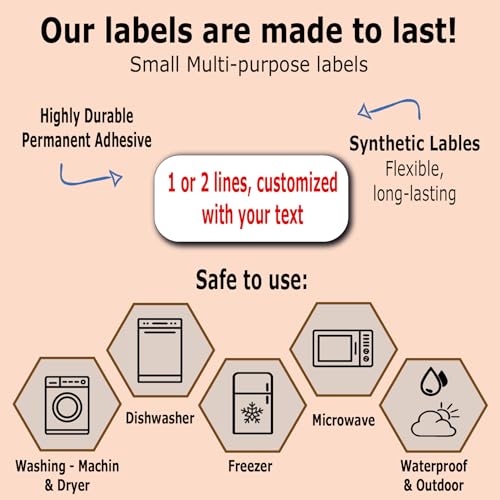 120 Small Personalized Waterproof Name Labels. Press and Stick Multi use Custom Mini Name Labels. Customized 2 Lines of Text and Color. Tiny Name Stickers with Permanent Self Adhesive. - color: 120 Small Labels - White Background