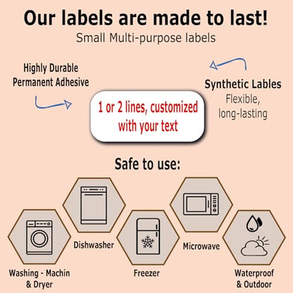 120 Small Personalized Waterproof Name Labels. Press and Stick Multi use Custom Mini Name Labels. Customized 2 Lines of Text and Color. Tiny Name Stickers with Permanent Self Adhesive. - color: 120 Small Labels - White Background