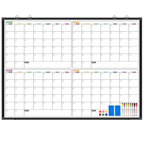 Calendar Whiteboard for Wall 48" x 36", Magnetic 4 Month Dry Erase Calendar for Wall, Dry Erase Board for Home School and Office Organization - size: 48"W x 36"H