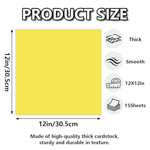 15 Sheets Yellow Cardstock 12"x12",250gsm/90lb Heavyweight Cover Cardstock Paper, Thick and Smooth Card Stock Perfect for Card Making, Scrapbooking and Crafts - color: Yellow
