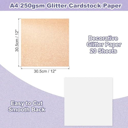 PATIKIL 20Sheets Champagne Glitter Cardstock, 12x12In Glitter Paper Card Stock Shiny Scrapbook 250gsm Sparkly Paper Large Shimmer for Crafts Scrapbook DIY Art Wedding Party - color: Champagne, size: 12x12In