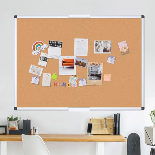 VIZ-PRO Cork Bulletin Board/Foldable Noticeboard, 36 X 24 Inches, Silver Aluminium Frame - size: 24" x 18.1"