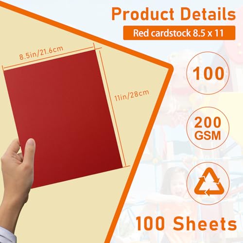 Guakicae 100 Sheets Dark Red Cardstock 8.5 x 11 Certificate Paper, 200gsm/75lb Heavyweight Craft Paper Card Stock for Wedding Invitations, Office Printing, Memus, DIY Cards Making, Anniversary Card - color: Red, size: 100 Sheets