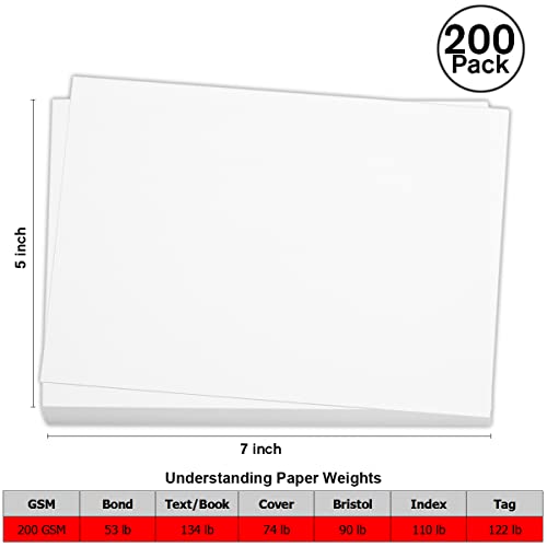 SUMERX 200 Pieces 5" x 7" White Cardstock, Heavyweight Cardstock Sheets Blank Invitation Paper Greeting Cards Printable, 74lb Cover 200 GSM/White - size: 5"x7"| 200 Sheets