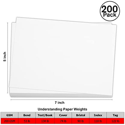 SUMERX 200 Pieces 5" x 7" White Cardstock, Heavyweight Cardstock Sheets Blank Invitation Paper Greeting Cards Printable, 74lb Cover 200 GSM/White - size: 5"x7"| 200 Sheets
