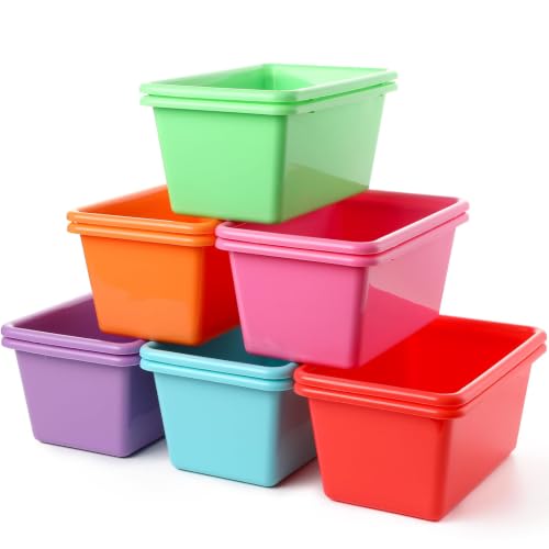 12 Pack Plastic Book Bins Colored Cubby Storage Bins for Classroom Stackable Toy Organizer Container Stackable Organizer Cubbies for Student Teacher Library School Office Home(Rainbow) - color: Rainbow