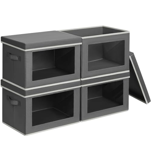 Homsorout Stackable Storage Bins with Lids - Large Storage Box with Lids, Foldable Closet Boxes for Organizing, Wardrobe Clothes Organizer with Window, Cubes Bins for Living Room, 4 Pack, Dark Grey - color: Dark Grey, size: XL(4-Pack)