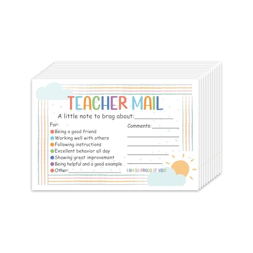 60Pcs Teacher Mail Cards Happy Mail Positive Notes for Parents Classroom Incentive Motivational Cards Preschool Kindergarten Elementary School Supplies Teacher Must Haves - color: White