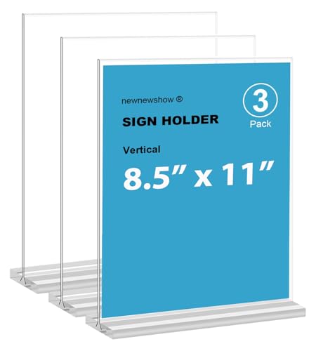 newnewshow 8.5x11 Acrylic Sign Holder 3 Pack Vertical Double-Sided Display (Optional 8.5x11 8.5x5.5 5x7 Horizontal and Vertical) - size: 3 Pack 8.5*11