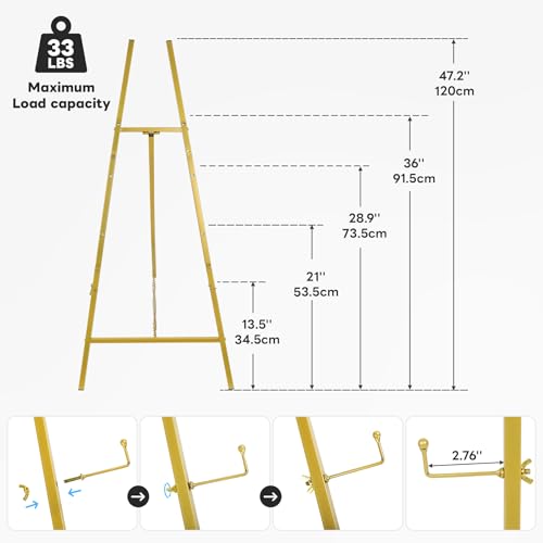 4-Tier Gold Easel Stand for Sign, 2 PACK Large Adjustable Height Display Easel for Wedding Sign, Party, Posters, Commercial Display, Heavy Duty Metal Painting Art Easel Exhibit Stand