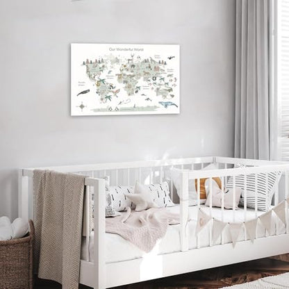 Educational Posters for Toddlers 1-3, Toddler Learning Poster for Kids Ages 3-5, World Map Canvas Print Nursery Preschool Homeschool Kindergarten Classroom Decor 12x18 Inch Unframed C