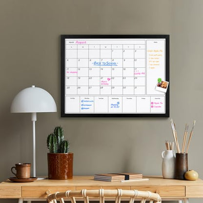 3-in-1 Dry Erase Calendar for Wall, 23.6x17.7 inches Magnetic Surface Monthly & Weekly Planner Whiteboard, Dry Erase Board with Black Wood Frame, Hanging White Board Calendar(YL+ZL-BK,4560) - color: Black, size: 23.6"W x 17.7"H