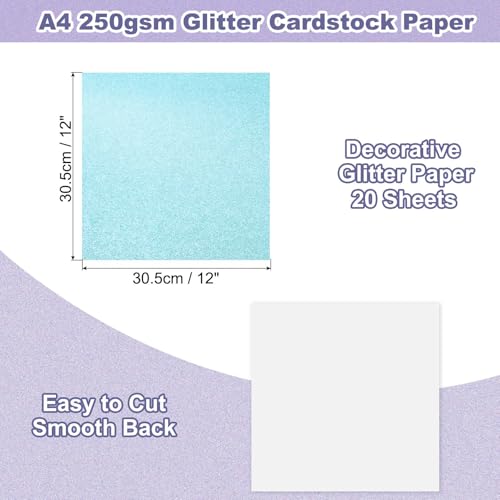 PATIKIL 20Sheets Lake Blue Glitter Cardstock, 12x12In Glitter Paper Card Stock Shiny Scrapbook 250gsm Sparkly Paper Large Shimmer for Crafts Scrapbook DIY Art Wedding Party - color: Lake Blue, size: 12x12In