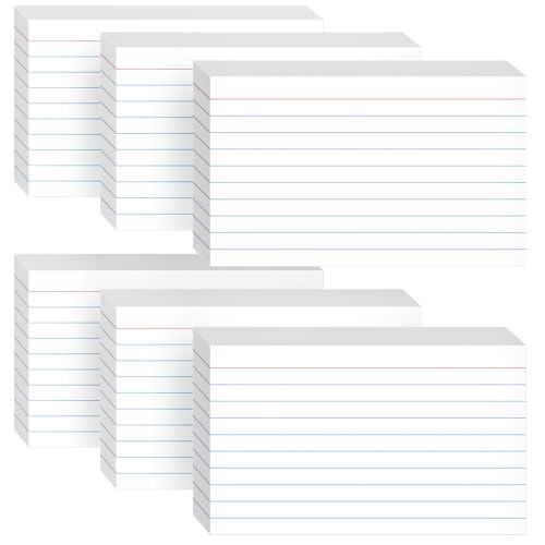 300 Count White Ruled Index Cards, 3x5 Inch Lined Study Flash Cards - 6 Pads, 50 Cards per Pad, Narrow Ruled Note Cards for School, College, Learning, Flashcards with Lines for Notes - color: white & ruled