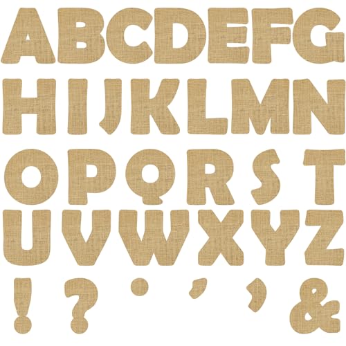 Qyeahkj 150 PCS Large 6" Font Bulletin Board Letters and Punctuation Cutouts Combo Set Burlap Border Letters Decoration Classroom Alphabet Poster for Bulletin Board Display Home School Wall Decor - style: Burlap