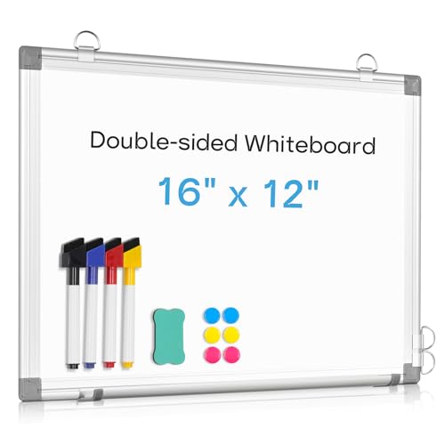 Double-Sided Magnetic Aluminum Frame Whiteboard, 16" x 12" | White Board for Wall, Hanging Mounting White Board Dry Erase Board Marker Board for Kitchen, Memo, School, Home, Office - color: White, size: 16'' x 12''