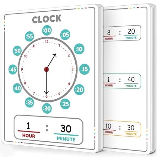 24Pcs Telling Time Teaching Dry Erase Teaching Sheets for Student Double Sided Clocks Practice Cardboard Clock Kids Learning Whiteboard Supplies for Math Manipulatives Teacher Portable Tool 12" x 9" - style: Telling Time Teaching
